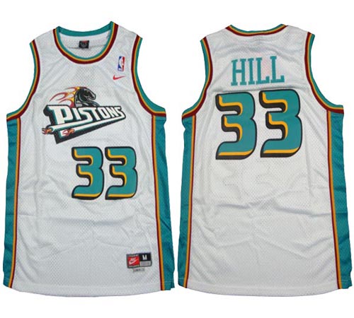 Mens Nike Detroit Pistons 33 Grant Hill Authentic White Throwback NBA Jersey
